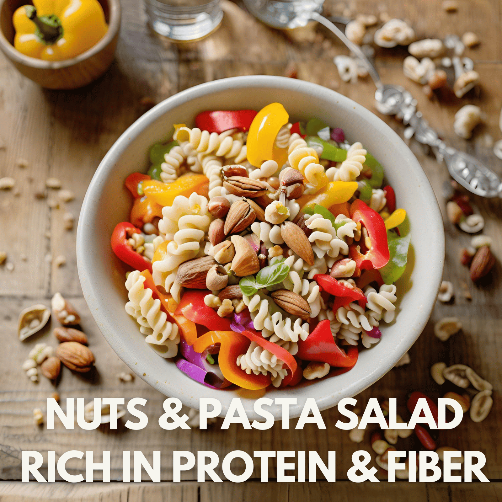 tasty nuts, pepper, pasta salad. Strength By Fitness