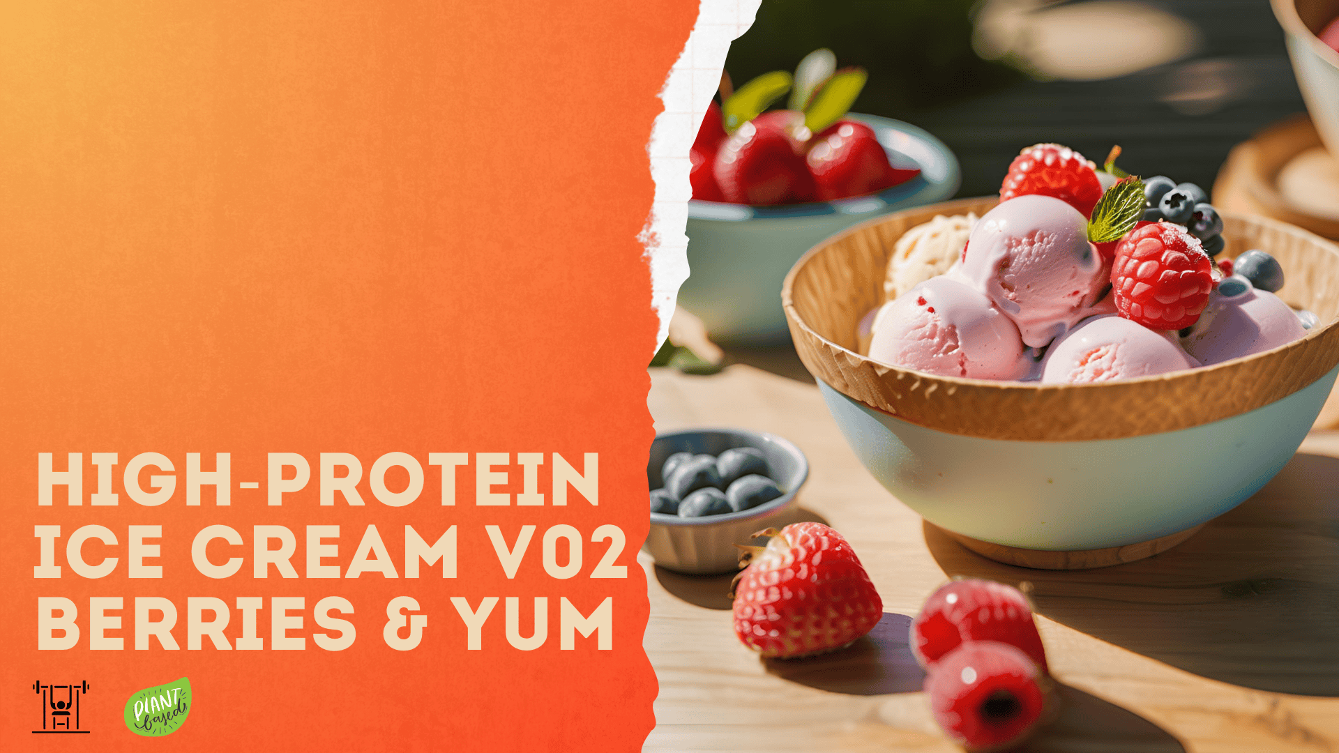 Strength by fitness home made high-protein ice cream, version number 2 delivers even higher on SPC. In the image you can see a bown filled with protein heavy ice cream and berries.