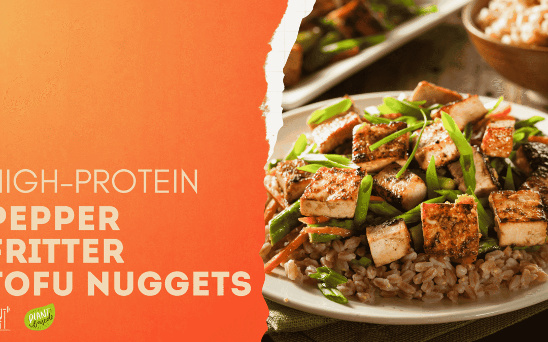 High-protein sweetcorn, tofu nuggets, and pepper fritters meal.
